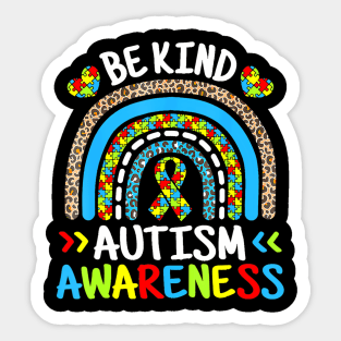 Be Kind Autism Awareness Month Blue Rainbow Leopard Autistic Sticker